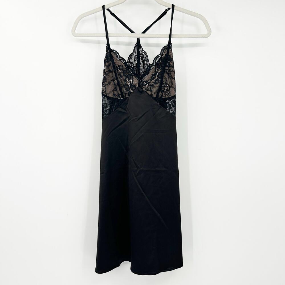 Camellia Womens Coquette Whimsigoth Y2K Satin Lace Cami Slip Dress Size S Black